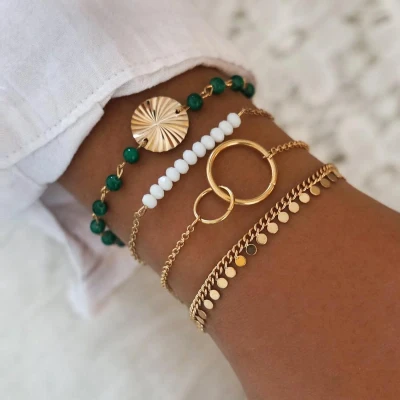 Afbeelding van Jomide Armbandenset Punk Rhinestone Goudkleurig 4 delig