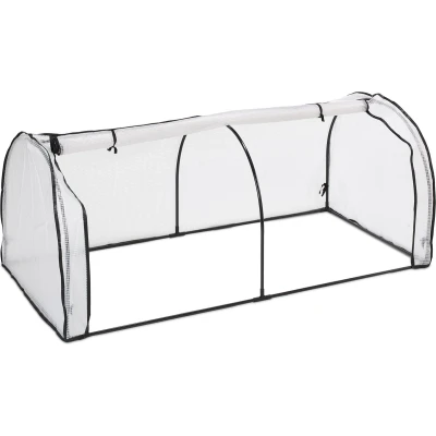 Afbeelding van Relaxdays kweekkas, HxBxD: 80 x 100 200 cm, PE folie, ijzer, deur met ritssluiting, lage tuinkas, koude kas, wit/zwart