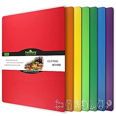 Afbeelding van Snijplank Matten Flexibele Plastic gekleurde met voedsel pictogrammen, Fotouzy BPA Vrij, niet poreus, Upgrade 100% Anti Skid rug en vaatwasser veilig, Set van 7