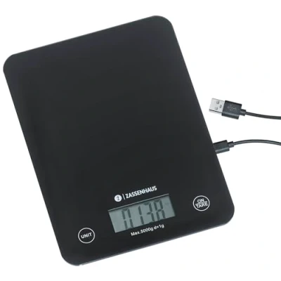 Afbeelding van Zassenhaus Digitale keukenweegschaal, USB oplaadfunctie, 5 kg/1 g, weegfunctie, bijzonder vlak, sensor touch bedieningspaneel