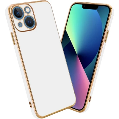 Afbeelding van Cadorabo Hoesje geschikt voor Apple iPhone 13 in Glossy Wit Goud Beschermhoes Case Cover van flexibel TPU silicone en met camerabescherming