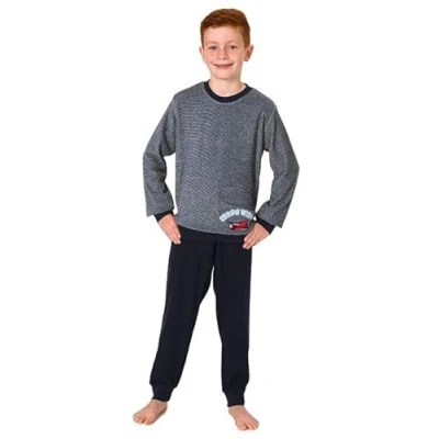 Afbeelding van NORMANN Warme jongenspyjama/pyjama van badstof met manchetten en borduurwerk, zand, 140 cm