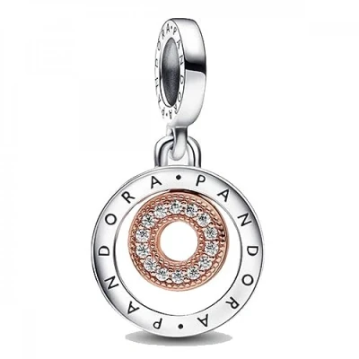 Afbeelding van Pandora Signature Bicolor Logo Kreise Charm Anhänger aus Sterling Silber und rosévergoldeter Metalllegierung mit Cubic Zirkonia Größe: 15 mm H, 782287C01