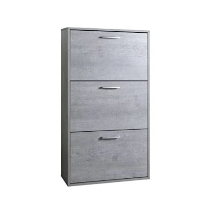 Afbeelding van COMPOSAD Schoenenkast uit de lijn FLOW met 3 deuren, dubbele diepte, ruimtebesparend schoenenrek, entree, (BxHxD) 65 x 119 25 cm, kleur cementgrijs, Made in Italy