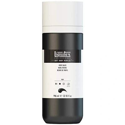 Afbeelding van Liquitex 1946244 Professionele Acrylverf Soft Body Kunstenaarsverf in romig dekkende consistentie, hoge pigmentatie, lichtecht &amp; verouderingsbestendig, 946ml fles Ivoorzwart