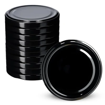 Afbeelding van KADAX Schroefdeksel voor potten, diameter 89 mm, reservedeksel van metaal, twist off deksel met 6 inkepingen, inmaakpotten en inmaakdeksel, zwart, 10 stuks