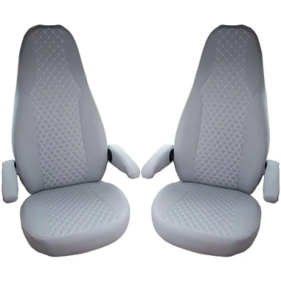 Afbeelding van BREMER SITZBEZÜGE Size Stoelhoezen voor piloten compatibel met camper Hymer Ducato, camperaccessoires, set van 2 stuks, inclusief armleuninghoezen in grijs