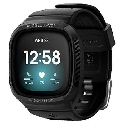 Afbeelding van Fitbit Sense Hoes: Spigen Rugged Armor Pro Case Shockproof/Valbescherming Bumper Black Kunststof Smart Watch Covers