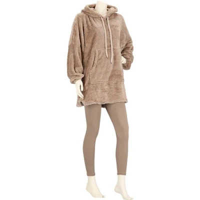 Afbeelding van Apollo Huggle Hoodie Dames Effen Donker Beige Fleece One Size deken
