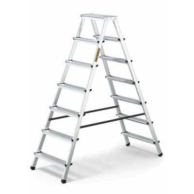 Afbeelding van Drabest 7 Traps Aluminium Dubbelzijdige Huishoudladder, Capaciteit 125kg Trapladder met Werkladderplatform Ladders Multifunctioneel Trapladders Treden 51 x 155 16cm