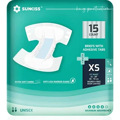 Afbeelding van SUNKISS TrustPlus Luiers voor volwassenen met maximaal absorptievermogen, uniseks wegwerp incontinentieslip lipjes mannen en vrouwen, geurbestrijding, XSmall, 60 stuks (4 verpakkingen van 15)