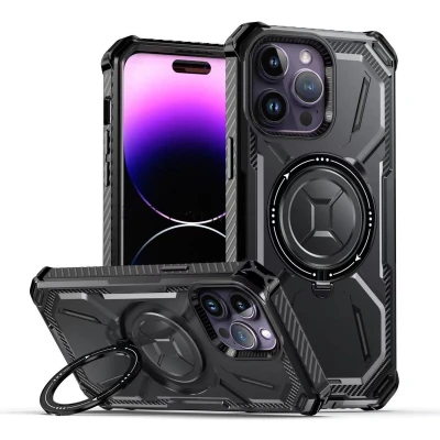 Afbeelding van Hoesje Geschikt voor iPhone 13 Pro Backcover MagSafe Rugged Armor Extra valbescherming Ringhouder TPU Zwart