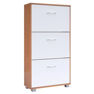 Afbeelding van Casaria Schoenenkast 3 Kleppen 115x60x24cm 18 Paar Schoenen Verstelbaar Scheidingswand Anti Kantel Hal Wit