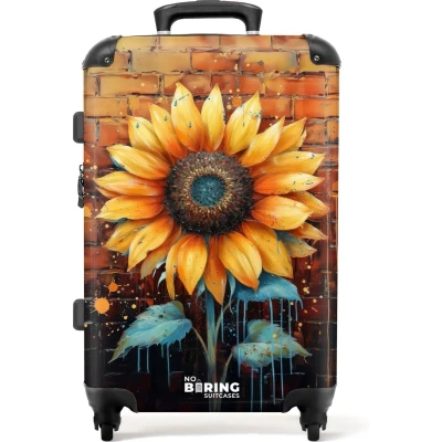 Afbeelding van NoBoringSuitcases.com® Koffer groot Rolkoffer lichtgewicht Zonnebloem in graffiti stijl Reiskoffer met 4 wielen Grote trolley XL 20 kg bagage