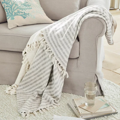 Afbeelding van LOBERON Plaid Marpent crème/grijs