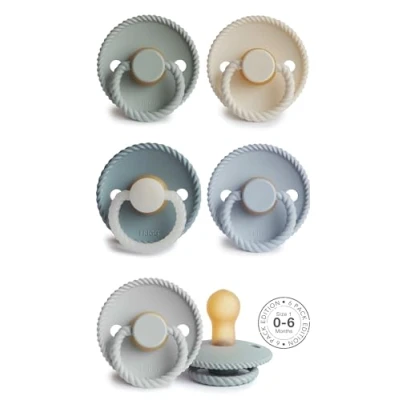 Afbeelding van FRIGG Multipack Fopspeen van latex, verpakking met 6 fopspenen, natuurlijk rubber, gemaakt in Denemarken, symmetrische speen kersenvorm, Ocean Dream, maat 1, 0 maanden