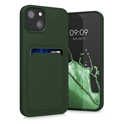 Afbeelding van kwmobile telefoonhoesje geschikt voor Apple iPhone 13 Hoesje met pasjeshouder TPU case in donkergroen