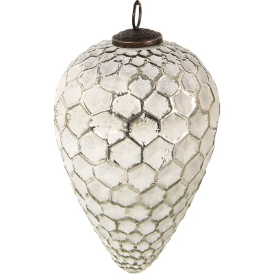 Afbeelding van Clayre &amp; Eef Kerstbal XL Ø 13 cm Wit Zilverkleurig Glas Kerstdecoratie