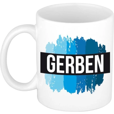 Afbeelding van Gerben Naam / voornaam kado beker mok verfstrepen Gepersonaliseerde met mokken