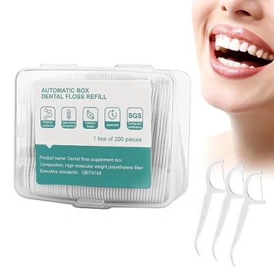 Afbeelding van tandfloss, 200 stuks, tandverzorging, tandreiniging, tanddraad, hygiënische tandenstokers met draagbaar verpakt, perfect voor gezinnen, hotels en reizen