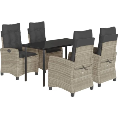 Afbeelding van vidaXL 5 delige Tuinset met kussens poly rattan lichtgrijs