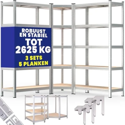 Afbeelding van Monzana Stellingkast Set van 3 15 planken Belastbaar tot 875kg