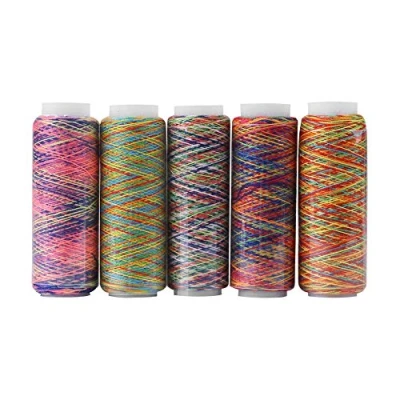 Afbeelding van 5 pcs Fil À Coudre, Polyester Gradient Multicolore Coudre Quilting Broderie Bobines pour Main et Machine Utilisation