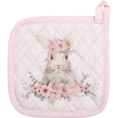 Afbeelding van Clayre &amp; Eef Kind Pannenlap 16x16 cm Roze Katoen Vierkant Konijn