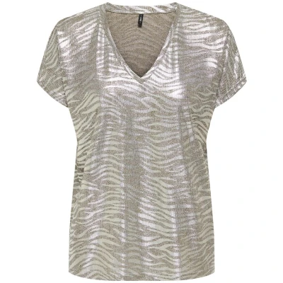 Afbeelding van ONLY ONLMIRINDA S/S V NECK Top PRI JRS Dames Humus Melange+Zebra Silver Metallic