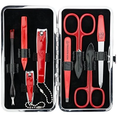 Afbeelding van Merkkwaliteit nagelverzorgingsset &#039;Greco&#039; 8 delig manicure pedicure reizen verzorging set nagelset nagelnecessaire, stalen instrumenten merkkwaliteit, kunst lederen etui doos