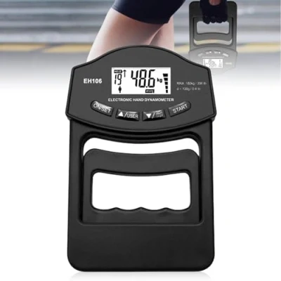 Afbeelding van Digitale handkrachtmeter, 396 lb/180 kg grijpkrachtmeter, gevoelige grip, krachttester, elektronische groot led scherm met USB oplaadkabel, zwart