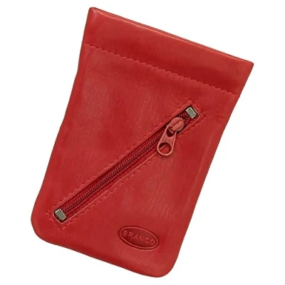 Afbeelding van Lederen sleutelbel sleuteletui sleutelmapje sleutelzakje met ritsvak verschillende kleuren nieuw, rood, Eén maat