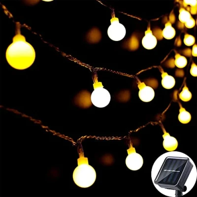Afbeelding van Lichtslingers op zonne energie, 60 leds, 8 meter lichtjes, modi, waterdicht, energie aangedreven bolverlichting, tuinverlichting voor thuis, binnenplaats, feest, festival, Kerstmis,