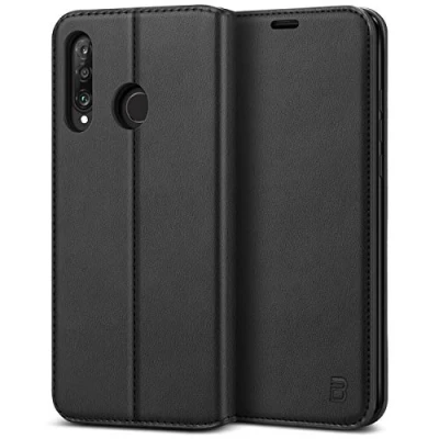 Afbeelding van BEZ Huawei P30 Lite Hoesje Bookcase, Book Case PU Leer Wallet Met Pasjeshouder voor Lite, Telefoonhoes Leren Portemonnee Flip Cover, Standaard, Magnetische Sluiting, Zwart