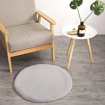 Afbeelding van Teppich Wölkchen Pluizig Tapijt Van Imitatiebont Konijnenbont, Kort Bont, Hoogpolig Bont Voor Woonkamer Of Slaapkamerkleed, Decoratief Zitkussen Sofa Grijs 45cm Rond