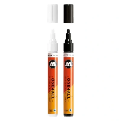 Afbeelding van Molotow One4All 227HS acryl marker glossy set van 2 (4,0 mm lijndikte, hoogglans, zeer dekkend en permanent, sneldrogend, navulbaar) 251 glanzend wit 252 zwart