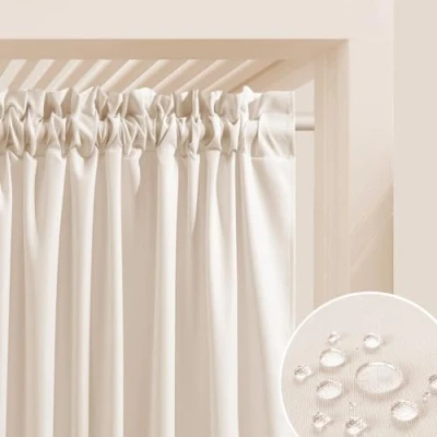Afbeelding van ROOM99 Outdoorgordijn met plooiband, Garden Line, 155 x 220 cm breed hoogte, outdoorgordijn, weerbestendig, waterdicht, inkijkbescherming, zonwering, voor tuin, winddicht, lichtcrème, 1 stuks