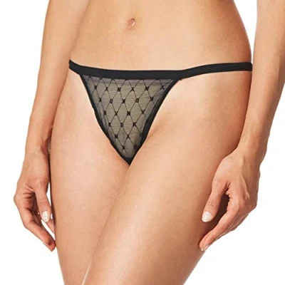 Afbeelding van DKNY Intimates Monogram Thong String, Dames, Maat: Small, Black