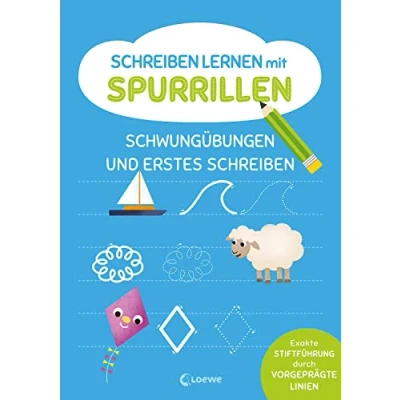 Afbeelding van Schreiben lernen mit Spurrillen Schwungübungen und erstes Schreiben: Schreibblock vorgeprägten Linien für Vorschulkindern ab 5 Jahren