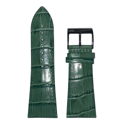 Afbeelding van Horlogeband 30mm Groen Echt leer in croco print Roestvrijstalen gesp