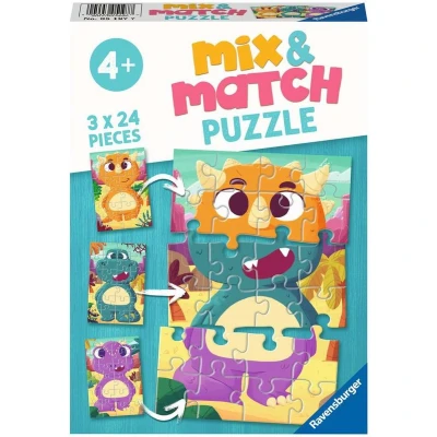 Afbeelding van Ravensburger Kinderpuzzel Mix &amp; Match Schattige dino&#039;s 3 x 24 stukjes