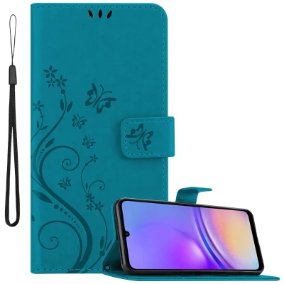 Afbeelding van Cadorabo Hoesje geschikt voor Samsung Galaxy A06 in BLOEMEN BLAUW Beschermhoes bloemmotief met magnetische sluiting, standfunctie en kaartsleuven Book Case Cover Etui