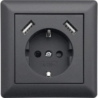 Afbeelding van LEDmaxx USB1003 1 voudig Stopcontact (onderbouw) Met USB, Kinderbeveiliging Antraciet