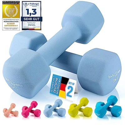Afbeelding van Body &amp; Mind® Dumbbells set van 2 halters Halters; Effectieve krachttraining met verschillende gewichten; Fitness workout thuis (3 kg Duifgrijs 2)