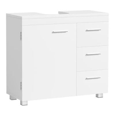 Afbeelding van VASAGLE BBK504W01 Badkamerkast met 3 laden, 2 vakken achter de deur, voor wastafels voetstuk, poten, 30 x 70 64 cm, wolkenwit