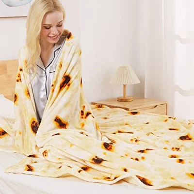 Afbeelding van Burritos Tortilla Deken Reisgrootte voor het hele seizoen Premium Lichtgewicht Anti statische Super Zachte Gezellige Pluche Gooi, Microfiber Winter Warme Taco 130x150 cm