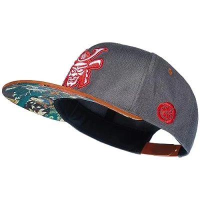 Afbeelding van Cadency® Snapback Caps voor heren, Samurai, Baseball Cap, Basecap rechte klep, premium kwaliteit, duurzaam, eenheidsmaat, uniseks, grijs, verstelbare maat, One size