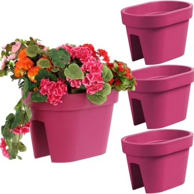 Afbeelding van botle Set van 3 balkonkratten, bloembakken, relingkast, balkonbak, relingpot, 39,5 cm, 12,3 l, fuchsia balkonbloembak, ovaal