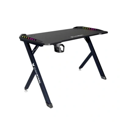 Afbeelding van Oversteel Vitallium Gaming Tafel 120x60x75 cm, RGB LED Licht, Carbon Fiber Oppervlak, Ergonomisch, Beker en Headsethouder, Computer Bureau, Zwart