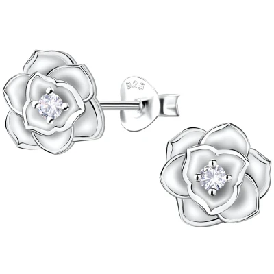 Afbeelding van JoyS Zilveren bloem oorbellen 9 mm zirkonia massief sterling zilver 925 t32